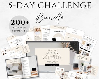 Online Challenge Lead Magnet Template Bundle, Canva Website Page, Free Challenge Workbook, Lead Magnet Funnel to Upsell, Email Newsletter