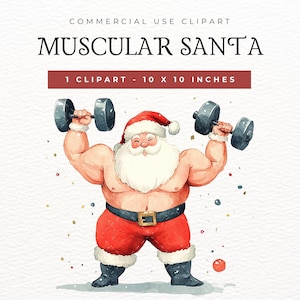 Muscular Santa Claus Clipart Powerlifter Santa Strong Santa Bodybuilder Santa Gym Santa Fitness Santa Lifting Weights Clipart Bodybuilding
