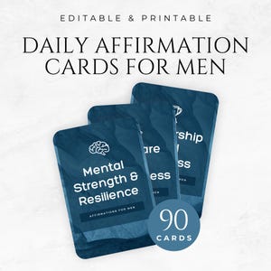 Schede di affermazione quotidiana per uomini Modello stampabile Salute mentale maschile Affermazioni positive Schede motivazionali Carte di consapevolezza Amore per se stessi