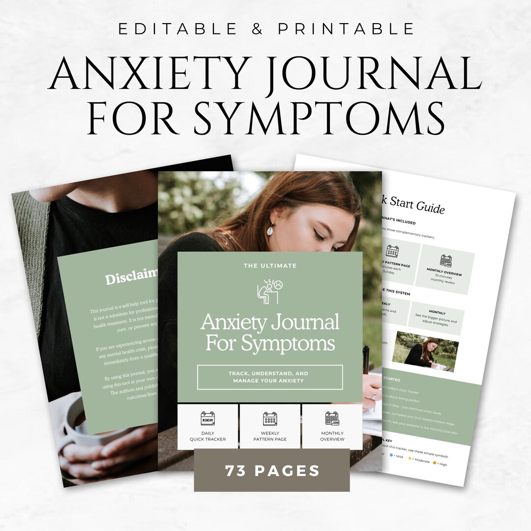 Anxiety Journal for Symptoms Canva Template Mental Health Tracking ...
