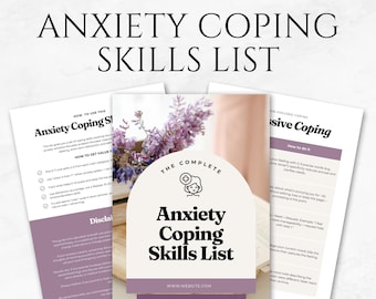 Angst Bewältigung Fähigkeiten Liste Journal Canva Vorlage Tool für psychische Gesundheit Wellness-Ressource Angstlinderung, Selbstfürsorge-Tools Erdungstherapie