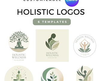 Modèles de logos holistiques Création de logo minimaliste Canva Logo de marque bien-être Logos bien-être holistiques Logo d'entreprise spirituel Logo de studio de yoga