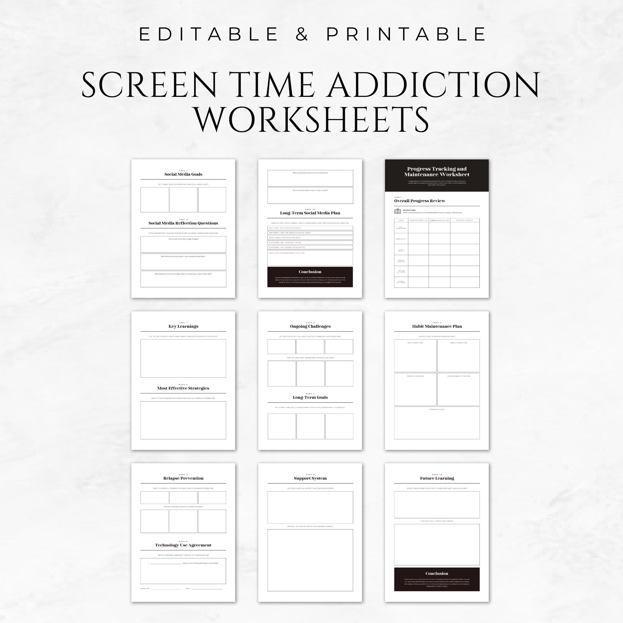 Screen Time Addiction Worksheets Template Screen Time Tracker Digital ...