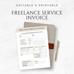 Freelance Service Invoices Template Printable Service Invoice Template Editable Invoice Canva Invoice Template Freelancer Billing Sheet image 3