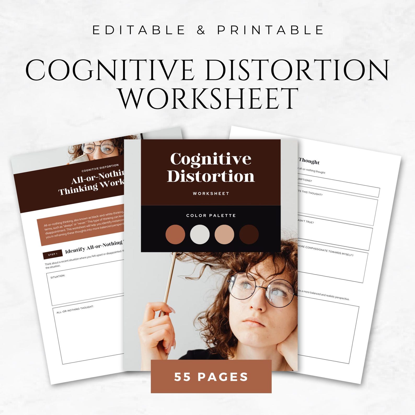 Cognitive Distortion Worksheet Template CBT Worksheet Cognitive ...
