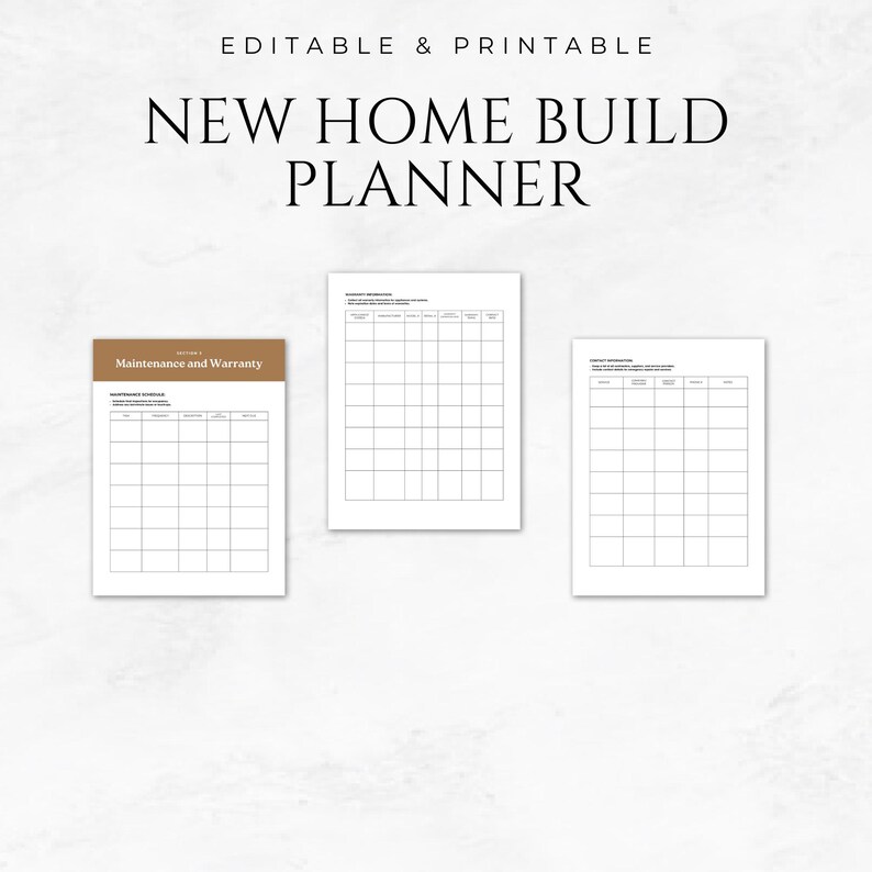 New Home Build Planner Template Editable Construction Budget Planner ...