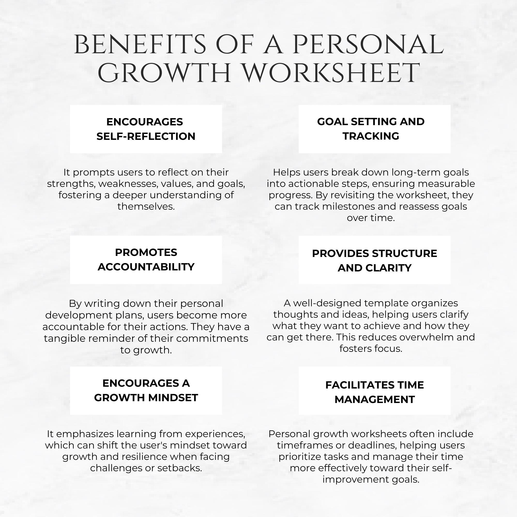 Personal Growth Worksheet Template Printable Self-development Worksheet ...