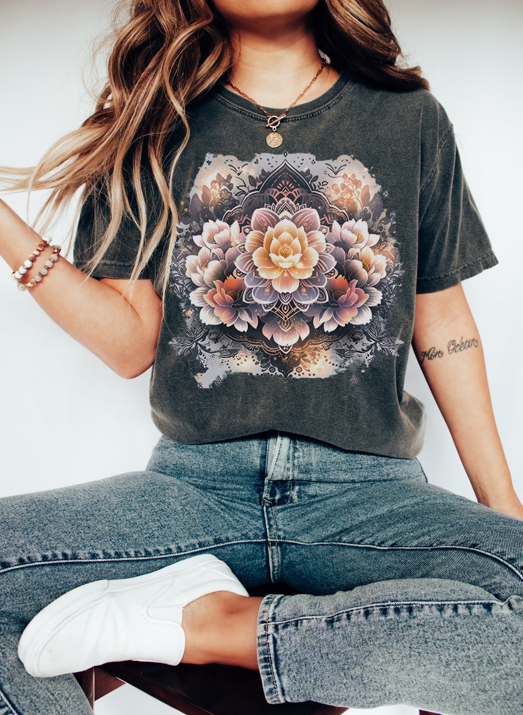 Mandala Watercolor Shirt Boho Mandala T-shirt Pastel Boho Pastel Floral ...