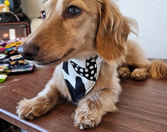Black and white heart small dog bandana