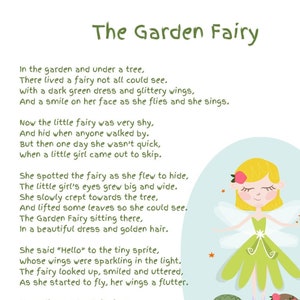 The Garden Fairy - Children's Poem, Children's Wall Art, Bedroom Poster, Picture, Rhyme PDF File