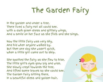 The Garden Fairy - Children's Poem, Children's Wall Art, Bedroom Poster, Picture, Rhyme PDF File