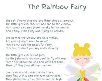 The Rainbow Fairy - Children's Poem, Children's Wall Art, Bedroom Poster, Picture, Rhyme PDF File