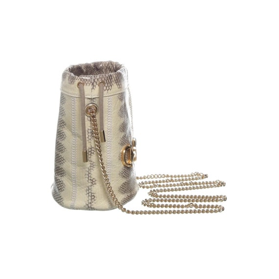 Gucci Zumi White/Gray Snakeskin Mini Drawstring B… - image 3