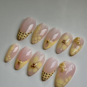 Butter Yellow Press On Nails | Short Almond Nails | Design Nails | False Nails | Summer Press On Nails | Mix and Match Nails