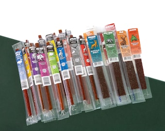 25 Piece Wild Game Jerky Sampler Gift Bag, Exotic Meat Stick Variety Pack, Elk Venison Alligator Boar, Gift for Dad, Mens Christmas Gift
