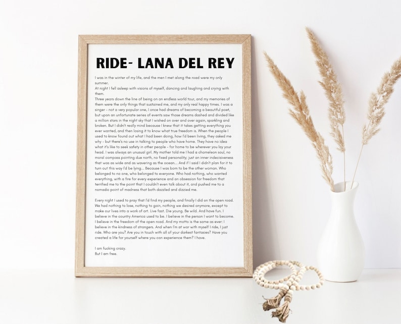 Ride Monologue, Lana Del Rey, Wall Print, Instant Download - Etsy