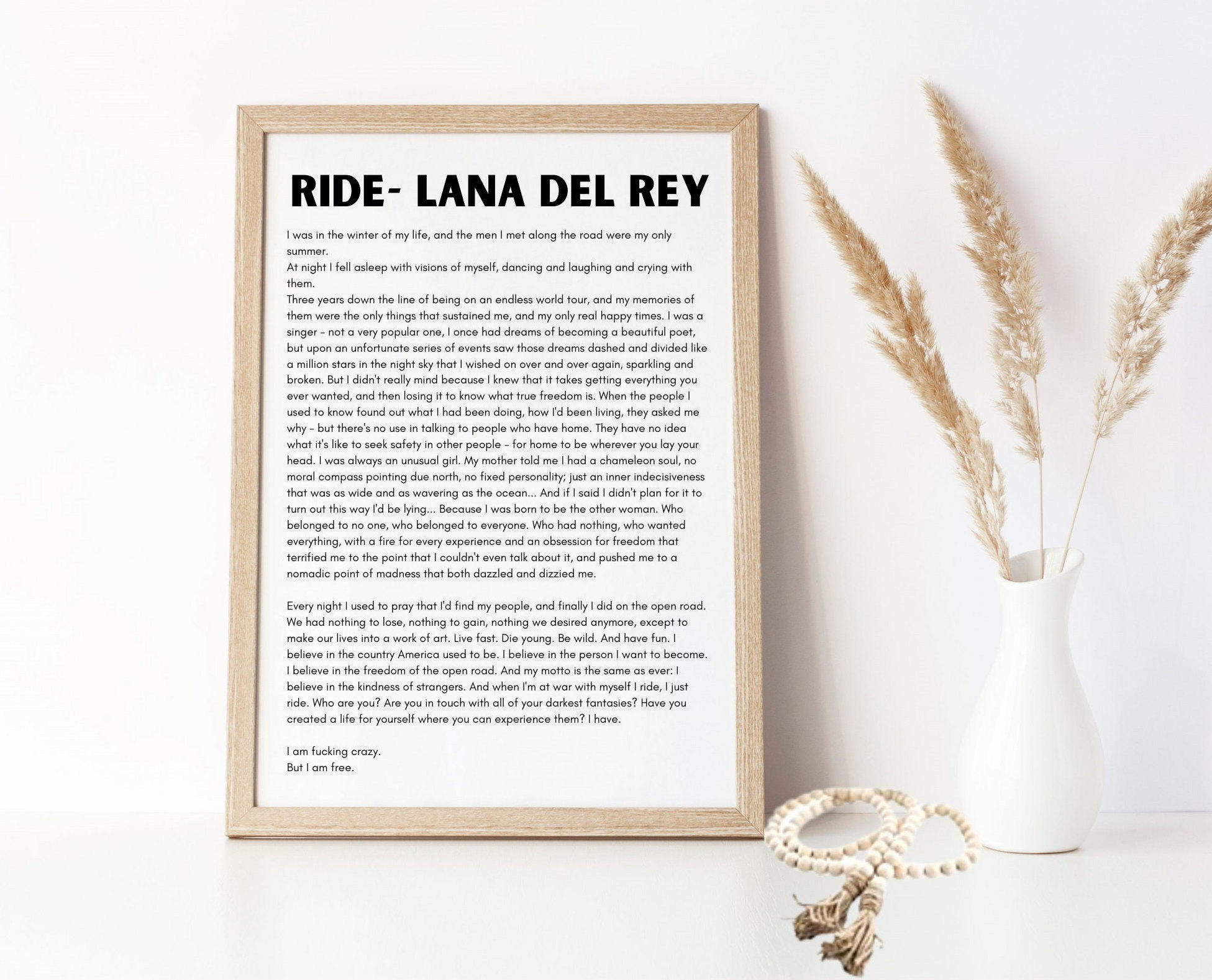 Ride Monologue, Lana Del Rey, Wall Print, Instant Download Etsy