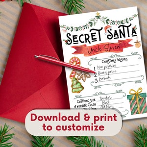 Secret Santa Wish List Printable - Instant Download - 5x7 Christmas ...