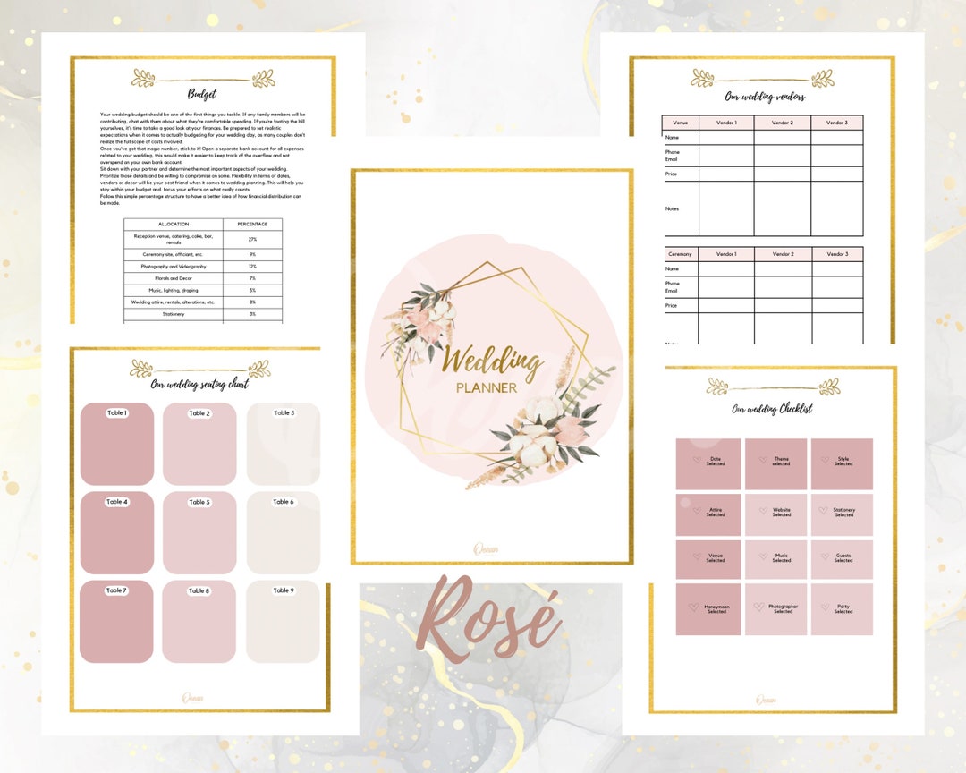 Printable PDF Wedding Planner Journal Notebook Rose - Etsy