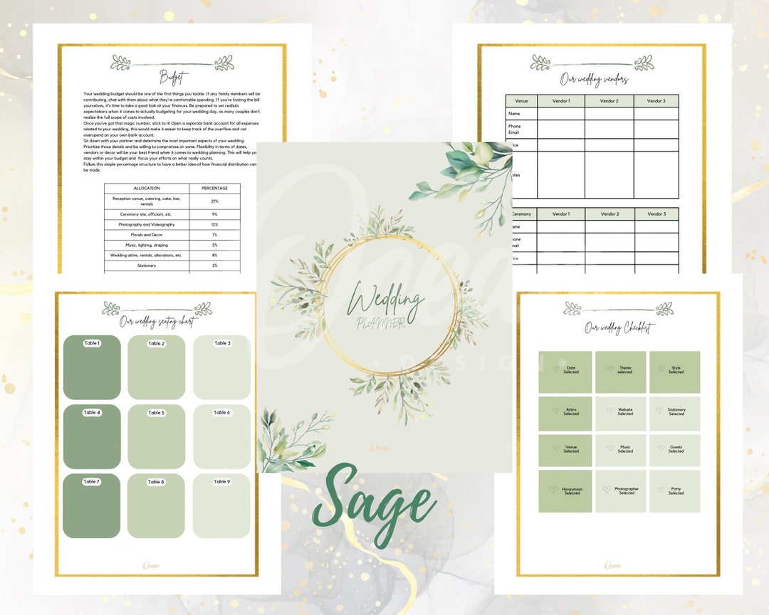 Printable PDF Wedding Planner Journal Notebook Sage - Etsy
