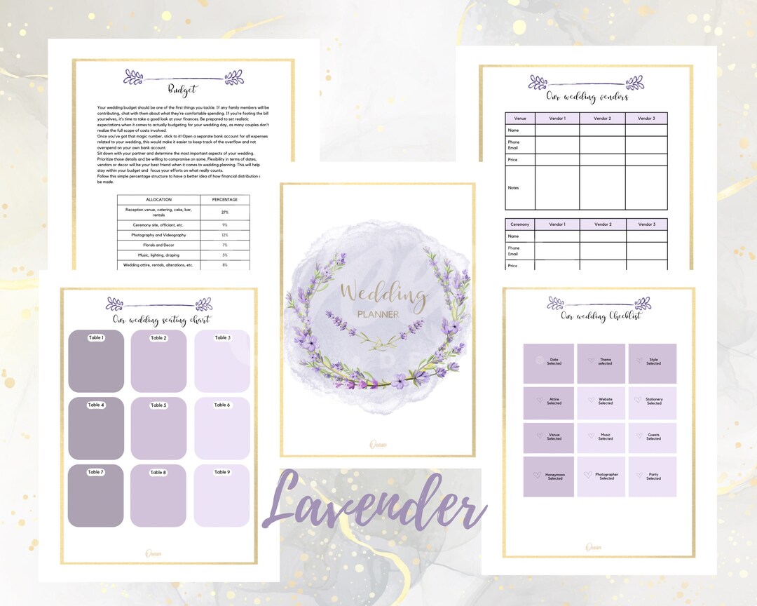 Printable PDF Wedding Planner Journal Notebook Lavender - Etsy