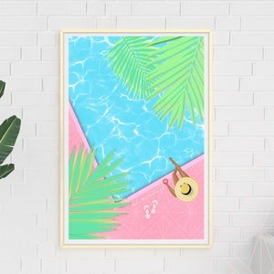 Swimming Pool Poster, Retro Pool Print, Digital Print, People in the pool Photography, Summer Pool Wall Art, Ocean, pool party, no Mondays