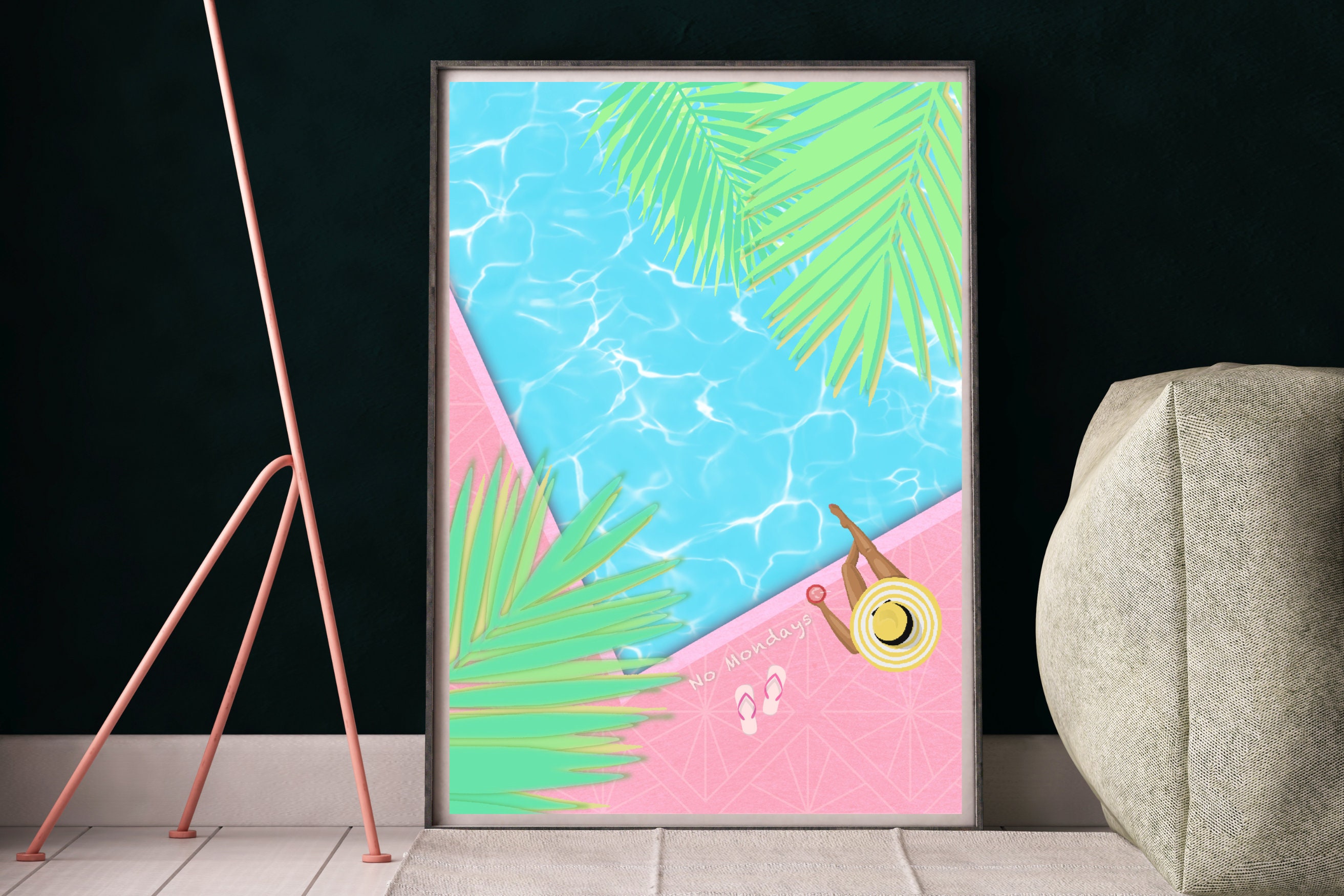 Swimming Pool Poster, Retro Pool Print, Digital Print, People in the ...