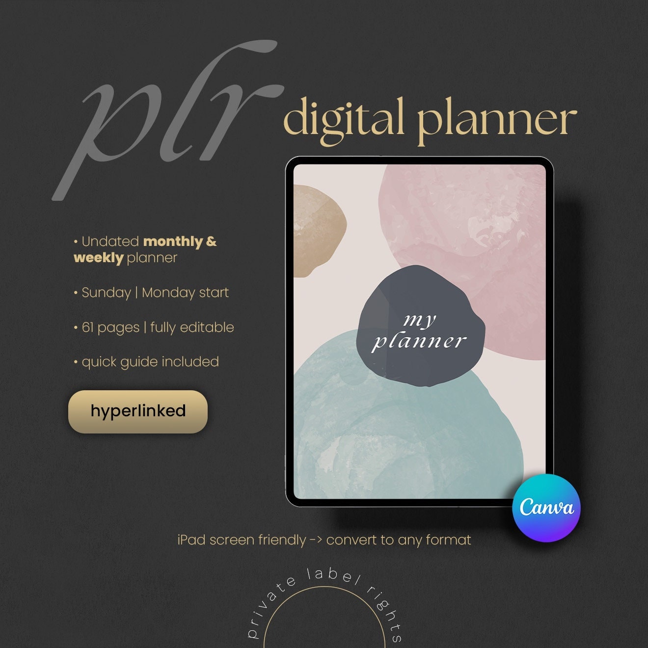 PLR Undated Digital Planner | Weekly & Monthly Editable Canva Template ...