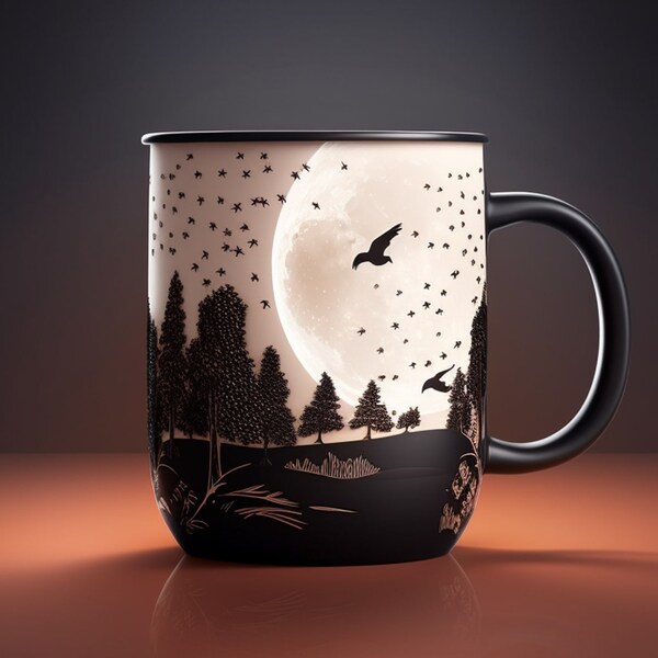 3D Mug Wrap Sublimation Design PNG Raven and Moon | 15oz 11oz 300 Dpi | Instant Download |