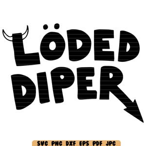 May include: Black and white graphic design with the text "LÖDED DIPER" with a stylized arrow pointing to the right.