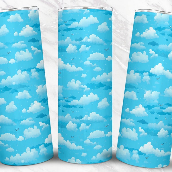 SEAMLESS Blue Sky 20 oz Skinny Tumbler Sublimation Design Straight and Tapered Tumbler Wrap Png 300 ppi High Quality