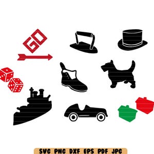 Monopoly Pieces SVG DXF PNG File di taglio Clipart Download immediato File digitale
