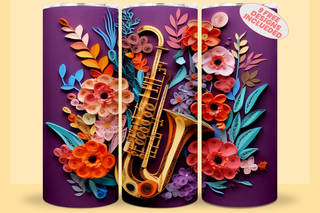 3D Saxophone Tumbler Wrap PNG 20 Oz Skinny Sublimation Design Etsy