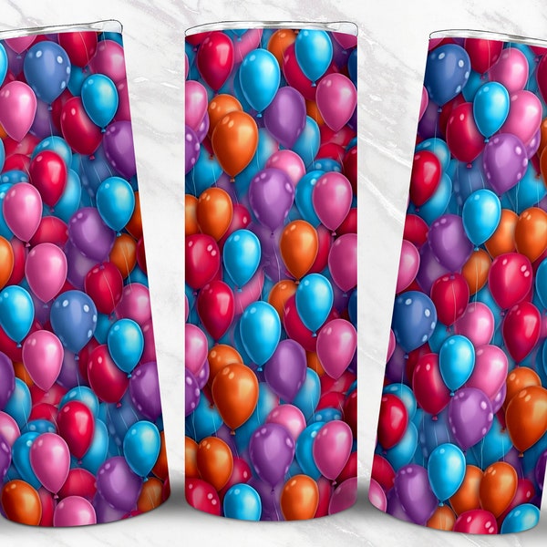 SEAMLESS Balloons 20 oz Skinny Tumbler Sublimation Design Straight and Tapered Tumbler Wrap Png 300 ppi High Quality