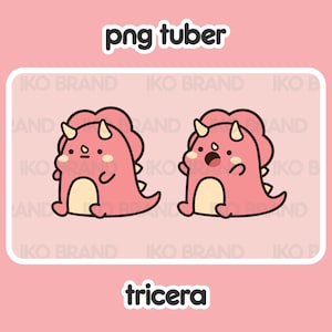 May include: Two pink cartoon triceratops with different expressions. The triceratops on the left has a neutral expression, while the triceratops on the right has a surprised expression. Both triceratops are outlined in black and have a yellow belly.