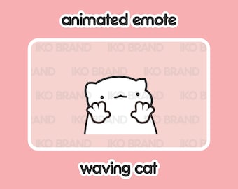 Waving Cat Animated Emote - Chibi Kawaii GIF (Digital File)