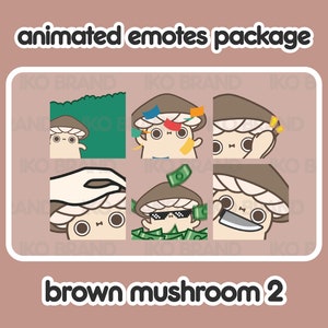 Brown Mushroom Animated Emotes Package: Twitch, YouTube, Discord (GIF Files)