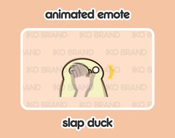 May include: Animated emote of a yellow duck with a hand slapping its face. The text "slap duck" is below the image.