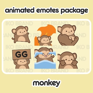 Animated Emotes Package - Monkey | Cute | Kawaii | Chibi | Twitch, YouTube, Discord | Stream Emotes & Alerts