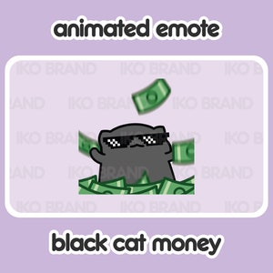 アニメーションエモート - Black Cat Rich Money Hype | かわいい | かわいい | ちび | Twitch、YouTube、Discord | ストリームエモートとアラート