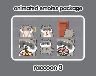 Animated Emotes Package - Raccoon 3 | Cute | Kawaii | Chibi | Twitch, YouTube, Discord | Stream Emotes & Alerts
