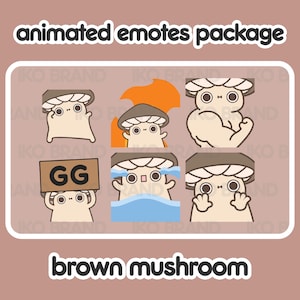 Animated Emotes Package - Brown Mushroom | Cute | Kawaii | Chibi | Twitch, YouTube, Discord | Stream Emotes & Alerts