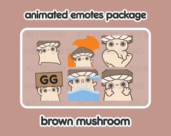 Brown Mushroom Animated Emotes: Chibi Kawaii Streamer Graphics (Digital File)