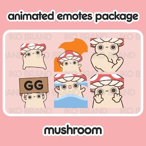 Animated Emotes Package - Mushroom | Cute | Kawaii | Chibi | Twitch, YouTube, Discord | Stream Emotes & Alerts