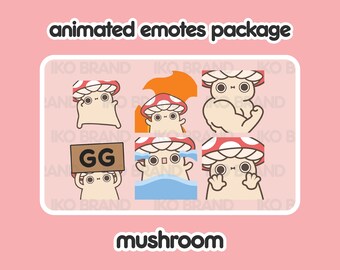 Mushroom Animated Emotes – Chibi Kawaii Streamer Graphics (GIF Files)