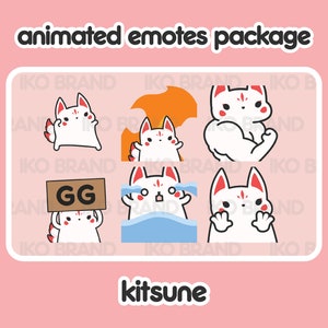 Paket med animerade emotes - Kitsune | Söt | Kawaii | Chibi | Twitch, YouTube, Discord | Streama emotes och aviseringar