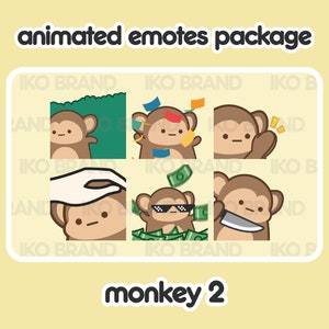 Animated Emotes Package - Monkey 2 | Cute | Kawaii | Chibi | Twitch, YouTube, Discord | Stream Emotes & Alerts