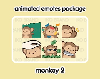 Animated Emotes Package - Monkey 2 | Cute | Kawaii | Chibi | Twitch, YouTube, Discord | Stream Emotes & Alerts