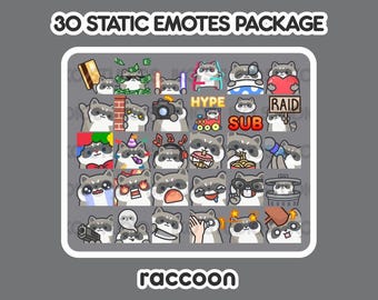 MEGA Static Emotes Package - Raccoon | Cute | Kawaii | Chibi | Twitch, YouTube, Discord | Stream Emotes & Alerts