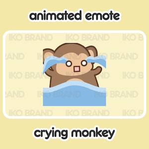 Puede incluir: Emoticono animado de mono llorando con lágrimas azules. El mono es marrón y tiene ojos grandes. El fondo es amarillo.